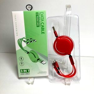 Three In One Retractable Data Charging Cable USB toType C Micro Lightening NEW